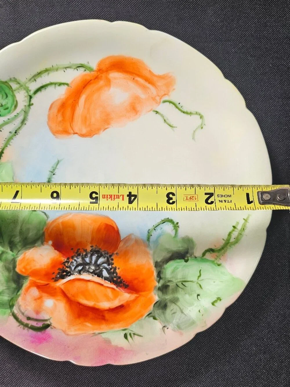 Antique JPL Pouyat Limoges France Hand Painted Orange Poppy Porcelain Plate